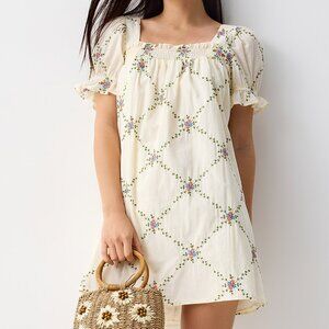 Twik Cream Floral Puff Sleeve Mini Dress